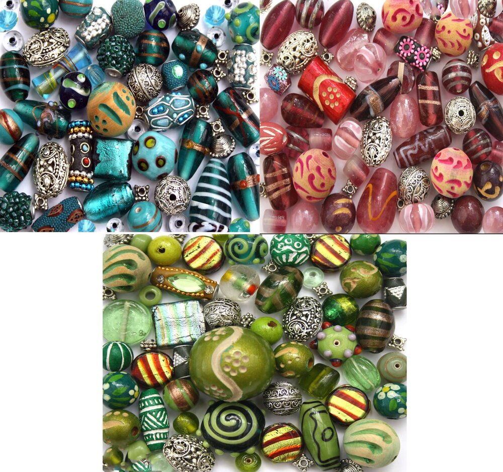 5720 3 x Packs of Handmade Jewelry Making Beads Glass Lampwork Wood